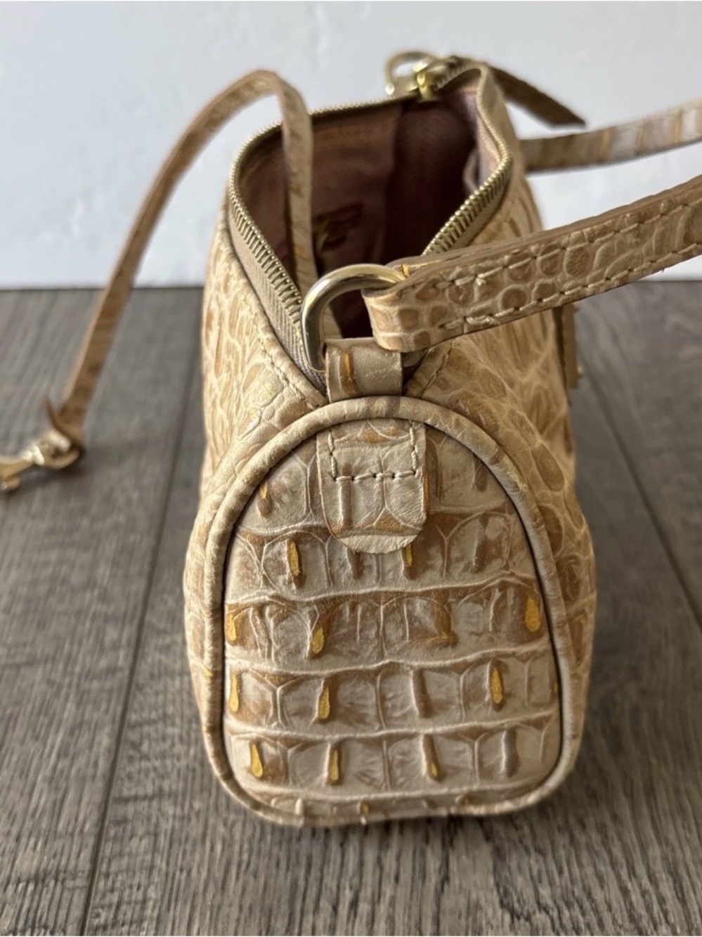 Dooney & Bourke Gold-Accented Cream Croc-Embossed Shoulder Bag - Picture 7 of 12